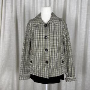 Merona Jacket Womens Small Green Plaid Button Front Buckle Cuff Twill Lined